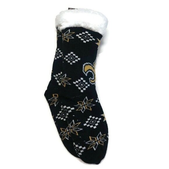 FOCO NFL New Orleans Saints Footy Slipper Socks Mens 5-9 Womens 6-10 Warm Black - Picture 4 of 5